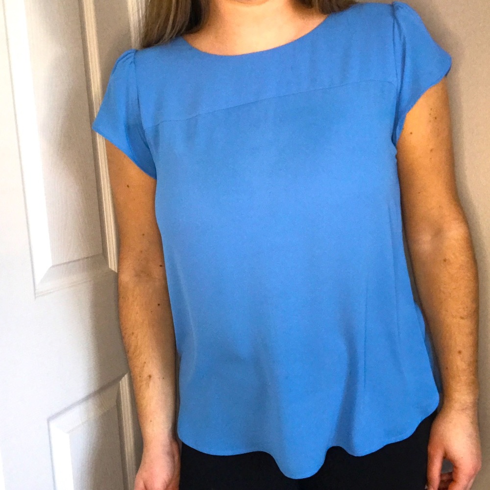 LOFT Blue Short Cap Sleeve Blouse